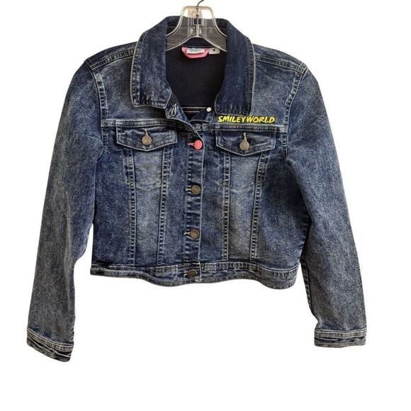 SmileyWorld Denim Jacket Yellow Smile Girls Size 14 - Picture 2 of 6